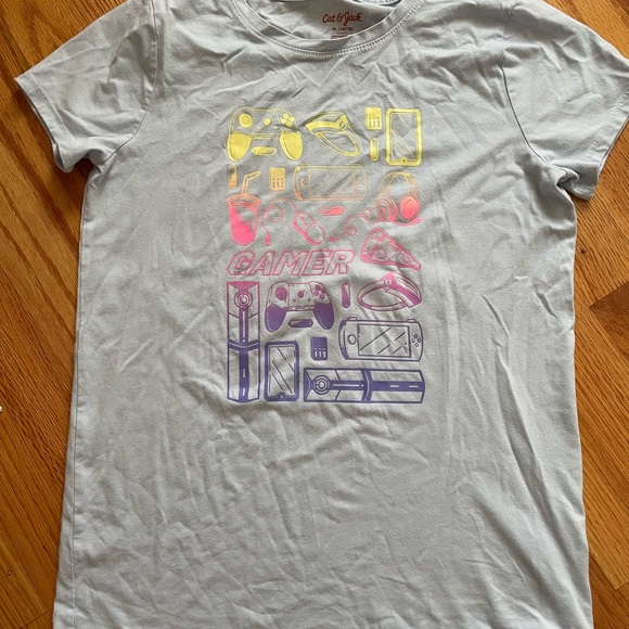 Cat & Jack Light Gray Gamer Tee with Neon Graphics - Picture 1 of 4